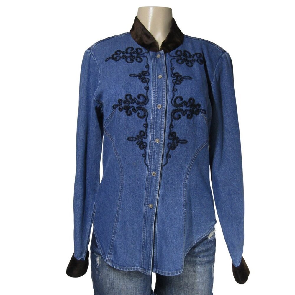 HAIRSTON ROBERSON Denim M Cowgirl Shirt Shacket Western Rodeo Button Front